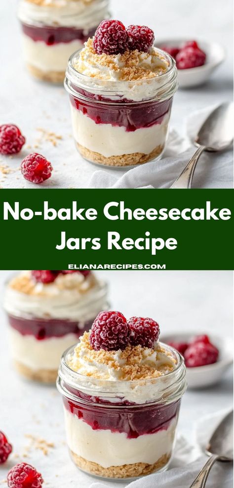 Craving something sweet? Discover the magic of no-bake cheesecake jars, where layers of flavor come together effortlessly. This easy dessert recipe is ideal for busy weeknights or special gatherings, making it a crowd-pleaser. No Bake Cheesecake In Mason Jars, No Bake Cheesecake Mason Jar, Blueberry Cheesecake Jars, Mini Cheesecake Jars, No Bake Cheesecake For A Crowd, Cheesecake Jars No Bake, Jar Desserts Mason, Jar Desserts No Bake, Mason Jar Cheesecake No Bake