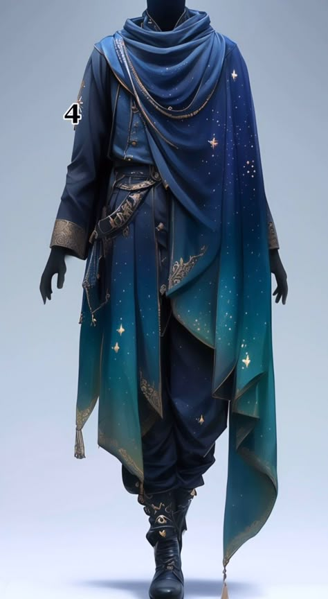 Arabian Costume Male, Magic Outfits Male, Fantasy Warrior Outfit Male, Arabian Outfit Men, Blue Fantasy Outfit Male, Fancy Male Outfits, Hades Inspired Outfit, Knight Oc Male, Hades Outfit