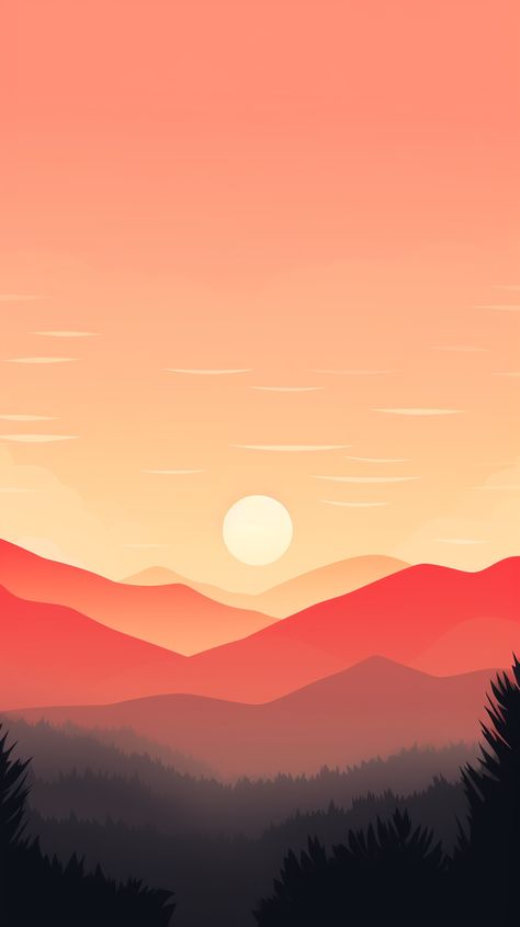 Digital art, made with Midjourney AI. Free to download and use! Minimalistic mountains in the sunset. I do take commissions, please reach out if you would like to see something specific Iphone Paper, Wallpaper Digital Art, Free Phone Wallpaper, Sunset Wallpaper, Sunset Art, The Sunset, Nature Photos, Photo Art, Phone Wallpaper