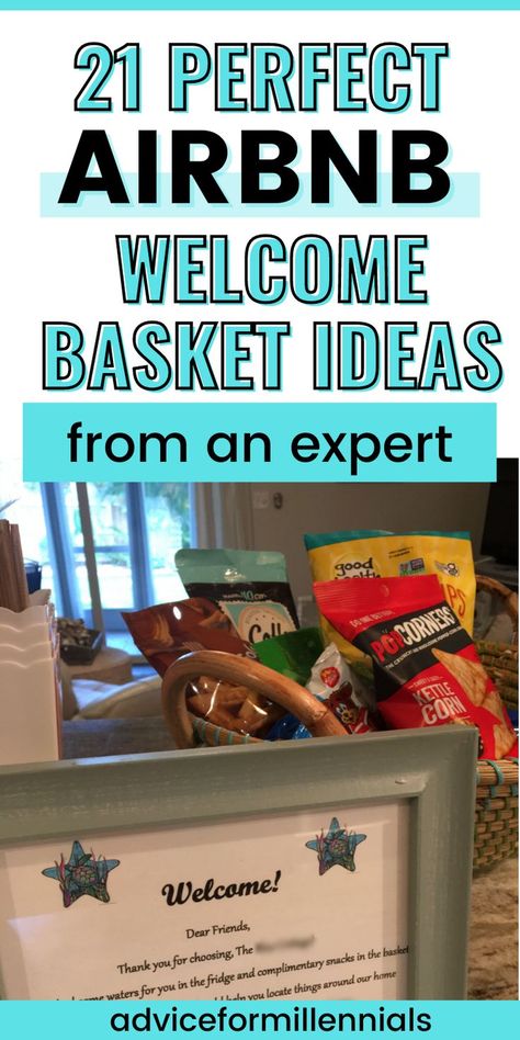 21 perfect airbnb welcome basket ideas from an expert Cottage Welcome Basket, Airbnb Welcome Basket For Guests, Welcome Gifts For Airbnb Guests, Airbnb Host Welcome Book, Welcome Basket Ideas For Guests, Beach Welcome Basket, Vintage Airbnb Decor, Airbnb Checklist House Guests, Guest Welcome Baskets Air Bnb