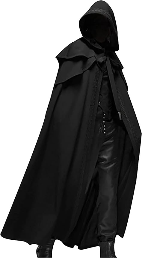 Amazon.com: Men's Halloween Hooded Cloak Full Length Cape Costume Fashion Casual Party Stage Retro Gothic Solid Cosplay Tops Black : Clothing, Shoes & Jewelry Costume Halloween Homme, Costume Chevalier, Knight Outfit, Steampunk Coat, Medieval Cloak, Steampunk Jacket, Gothic Jackets, Gothic Costume, Cape Costume