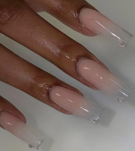 Clear Transparent Acrylic Nails, Translucent Nails Acrylic, Clean Nails Acrylic, Clear Tip Nails Designs, Transparent Acrylic Nails, Clear Acrylic Nails With Design, Clear Nails Ideas, Classy Long Nails, Milky Nails