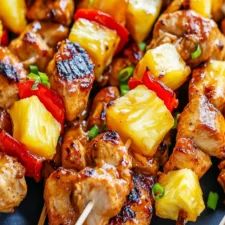 Hawaiian Inspired Chicken Kabobs - Flavorful Grill Recipe Sweet Potato Cheesecake Pie, Chicken Kabobs In The Oven, Chicken And Pineapple Kabobs, Hawaiian Kabobs, Grill Dinners, Chicken Pineapple Kabobs, Kabobs In The Oven, Spiced Sweet Potatoes, Hawaiian Fried Rice