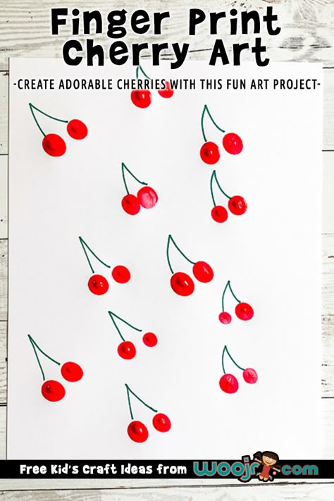 Fingerprint Cherry Art Project | Woo! Jr. Kids Activities Red Color Activity Preschool, Fruit Art Projects For Kids, Red Colour Activity For Kids, Berry Activities Preschool, Cherry Activities For Kids, Colour Red Activities For Kids, Red Color Activity For Kids, Colour Activity Preschool, Fruit Art Activities