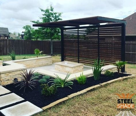 Straight Cantilever Pergolas — Steel Shade Pergolas Landscape Pergola, Shade Landscape, Pergolas Ideas, Black Pergola, Privacy Wall, Steel Pergola, Metal Pergola, Wood Pergola, Covered Deck