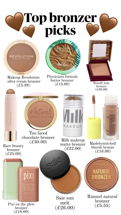 Bronzer recommendations #beauty #bronzer #makeuo Makeup From Sephora, Perfect Makeup Tutorial, Physicians Formula Makeup, Best Bronzer, Bronzer Makeup, Makeup Revolution London, Beauty On A Budget, No Lie, Swag Makeup