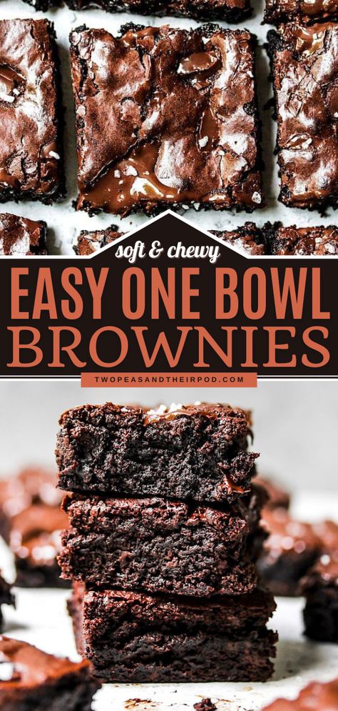 One Bowl Brownies Chewy Brownies Recipe, Homemade Brownies Easy, One Bowl Brownies, Best Brownie Recipe, Brownies Recipe Homemade, Chewy Brownies, Brownies Recipe Easy, Best Brownies, Brownie Recipe