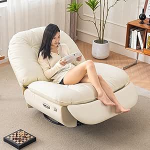 Oversized Electric Recliner Chair, 360 Swivel Rocking Glider Rocker for Adults Modern Ergonomic Lounge for Living Room Phone Stand& Smart Voice Control Theater Seating (Beige, Silicone Leather) Oversized Recliner, Swivel Recliner Chairs, Glider Rocker, Leather Recliner Chair, Recliner Chairs, Swivel Recliner, Indoor Chairs, Inspire Me Home Decor, Electric Recliners