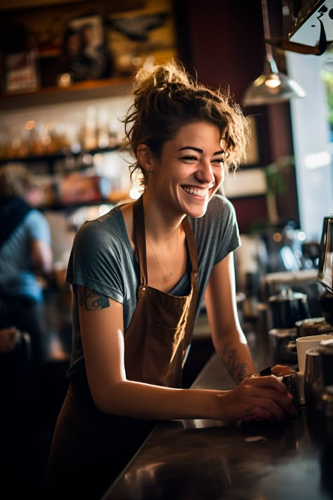 Meet Sofia, a barista whose hands choreograph not just coffee but moments of pure joy. In the cozy embrace of the café's glow, her enthusiasm blends with the aroma of brewing magic, a symphony of connection and craftsmanship. ☕🌼 Let her passion awaken your senses. Sip more stories of coffee culture and hit that Follow button to stay caffeinated with tales of warmth and flavor! 📸🍂 #CoffeeArtistry #BaristaMagic #BrewingHappiness #Photography #Portrait Barista Aesthetic Female, Barista Portrait, Bartender Portrait, Barista Photoshoot, Coffee Barista Photography, Dining Photoshoot, The Authenticity Project, Barista Photography, Bartenders Photography