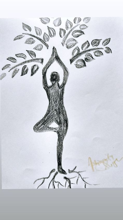 Yoga Day Drawing For Kids, Fit India Drawing, Yoga Drawing Easy, Yoga Day Posters Drawing, Fit India Poster Drawing, Aari Picture, International Yoga Day Drawing, Yoga Pose Drawing, Yoga Day Drawing