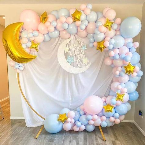 Party Balloons Decorations, Moon Balloon, Moon Baby Shower, Twins 1st Birthdays, Baby Balloon, Metal Arch, Baby Themes, Star Baby Showers, Balloon Decor