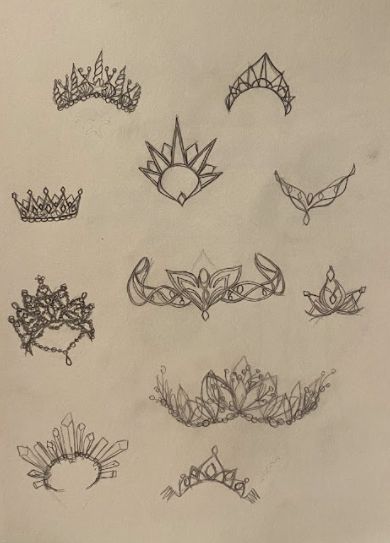 I love drawing crowns, I wish I could make them. #fantasyclothing #crowns #sketches #artist #fantasyart Fantasy Crowns Art, Drawing Crown Queens, Fairy Queen Drawing, Crown Art Reference, Crowns And Tiaras Drawings, Braid Crown Drawing Reference, Tiara Design Drawing, Crowns References, How To Draw A Queen