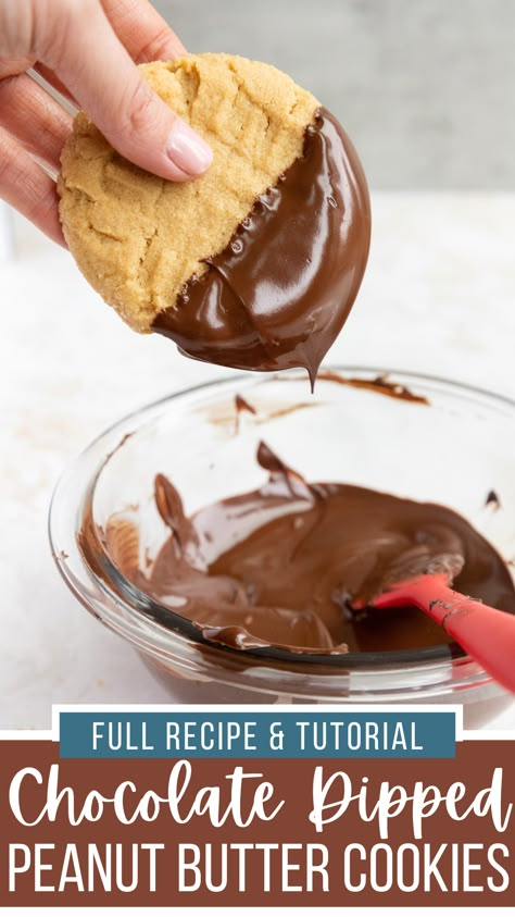 These chocolate dipped peanut butter cookies are soft, chewy, and so delicious! They're the perfect balance of salty and sweet. Peanut Butter Chocolate Dipped Cookies, Peanut Butter Dipped Cookies, Peanut Butter Cookie Dipped In Chocolate, Christmas Cookies Dipped In Chocolate, Peanut Butter Cookies Dipped In Choc, Chocolate Covered Peanut Butter Cookies, Peanut Butter Cookies Dipped In Chocolate, Dipping Cookies In Chocolate, Chocolate For Dipping Cookies