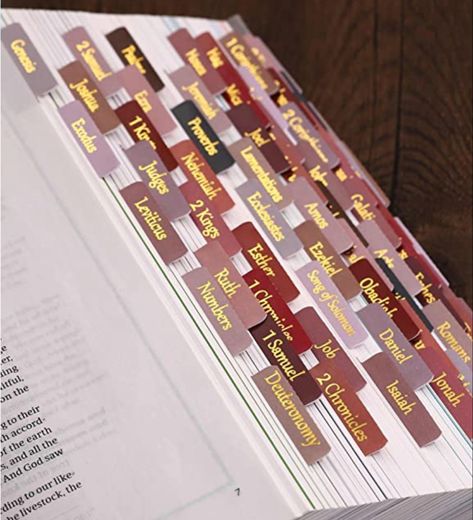 Easier to Apply, Alignment Guide Included] The self-adhesive bible tabs are perforated in the middle for folding, simply align them with the provided guide or place them creatively in your new Bible. [Easier to Reposition] Thinkor bible tabs are made of latest materials. If you accidentally attached one to the wrong page, you are able to carefully remove it without damage to the page and reattach it to the correct page. [Easier to Read in Large Print] Unlike previous small version Bible stickers Earth Tone Office, Bible Index, Christian Accessories, Personalized Bible, Christian Gifts For Women, Study Tools, Easy Reading, Page Marker, Holy Bible