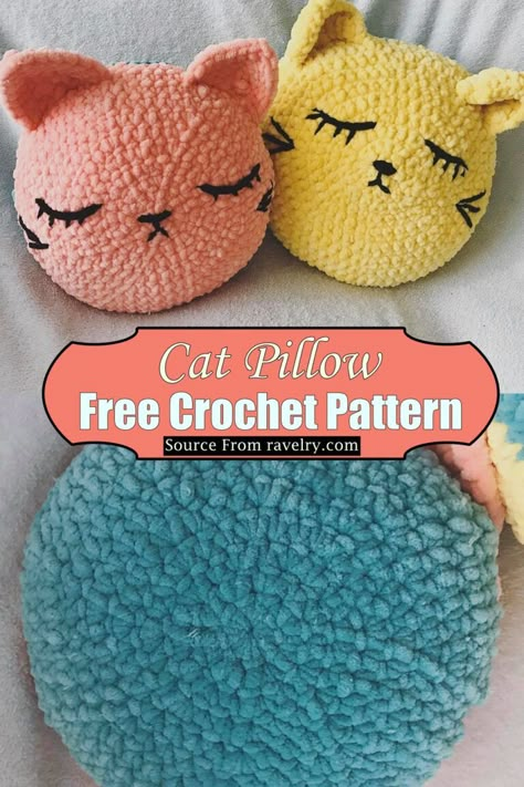 Crochet Cat Pillow Pattern Cat Pillow Pattern, Crocheted Pillows, Crochet Cushion Covers, Kat Haken, Cat Pillows, Crochet Pillow Patterns Free, Crochet Cushion Pattern, Treble Crochet, Crocheted Cat