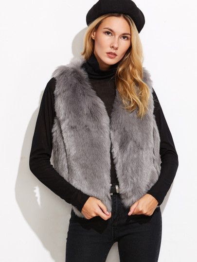 Sherpa Vest Outfit, Gray Fur Vest Outfit, Faux Fur Coat Vest, Sleevless Jacket, Black Faux Fur Vest, Sleeveless Faux Fur Outerwear, Fluffy Vest, Fur Vest Outfits, Fur Waistcoat