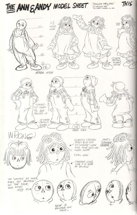 Raggedy Anne, Raggedy Andy, Raggedy Doll, Richard Williams, Drawing Sheet, Raggedy Ann Doll, Character Model Sheet, Ann Doll, Model Sheet