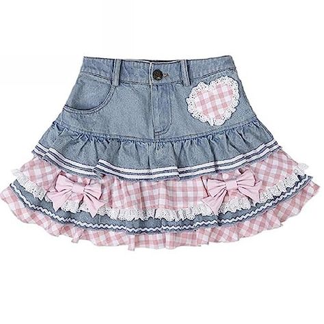 shopaholic mimi's Amazon Page Harajuku Skirt, Fitted Denim Skirt, Denim Skirts Online, Kawaii Skirt, Preppy Mode, Lace Cake, Mini Skirt Style, Rok Mini, Y2k Mini Skirt