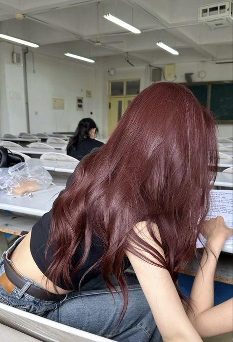 French Bob With Bangs Red Hair, Light Raspberry Brown Hair, Basic Hair Color Ideas, Hair For Light Brown Hair, Crown Of Hair Dyed, Auburn Purple Hair Color, Brown Hair Colors Aesthetic, Colors To Dye Your Hair Brown Skin, Hair Dye For Light Skin Tone