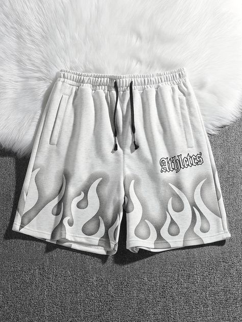 Manfinity EMRG Loose Fit Men's Fire & Letter Print Baggy Shorts With Drawstring WaistI discovered amazing products on SHEIN.com, come check them out! Boys Clothing Styles, Hip Hop Cargo Pants, Ropa Upcycling, Shorts Streetwear, Graphic Shorts, Hype Clothing, Basketball Clothes, Trendy Hoodies, Streetwear Shorts