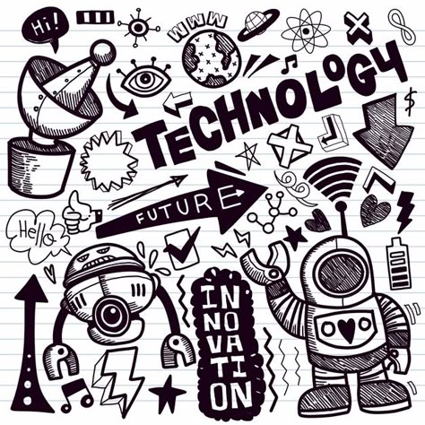 Technology doodle drawing collection.han... | Premium Vector #Freepik #vector #technology #hand #cartoon #hand-drawn Technology Doodle, Technology Drawing, Doodle Illustrations, Drawing Technology, Doodle Wall, Drawing Collection, Doddle Art, Technology Posters, Doodle Art Journals