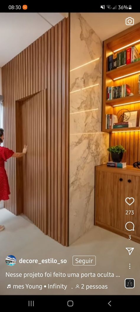 Gorgeous Wooden Slat Panels Designs For Home & Office | Cool Ceiling Slat Wall | Home Decor Ideas Seamless Door, Hidden Doors In Walls, Secret Rooms In Houses, Chinese Style Interior, Kitchen Ceiling Design, Family Room Walls, Latest Living Room Designs, Luxury Living Room Design, Lobby Interior