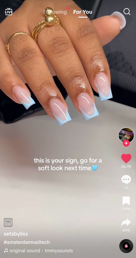 Blue French Tip Nails Black Women, Sky Blue French Tip 1 5 Nails, Sky Blue Nails French Tip, Light Blue Nails With Design Square, French Light Blue Nails, Light Blue And White Acrylic Nails, Blue Nails White French Tip, Light Blue French Tip Nail Designs, Icy Blue French Tip Nails