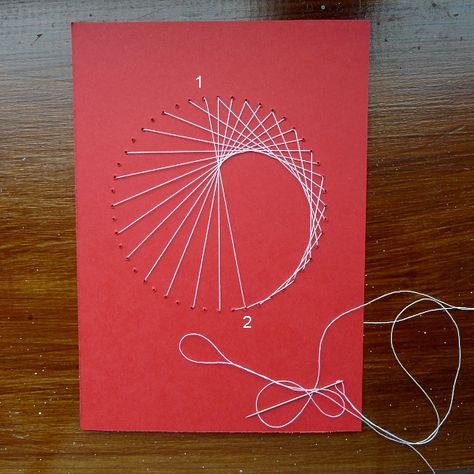 Starting second half of cardioid Embroidered Cards Patterns, Christmas Quilling Ideas, Paper Embroidery Tutorial, Printable String Art Patterns, Embroidery Cards Pattern, Cards Tutorial, Stitching On Paper, Embroidery Cards, Stitching Cards