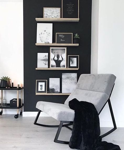 Black And White Living Room, Gallery Wall Inspiration, Chair Ideas, White Living, White Living Room, Black Wall, Living Room Decor Apartment, Living Room Inspo, Inspiration Wall