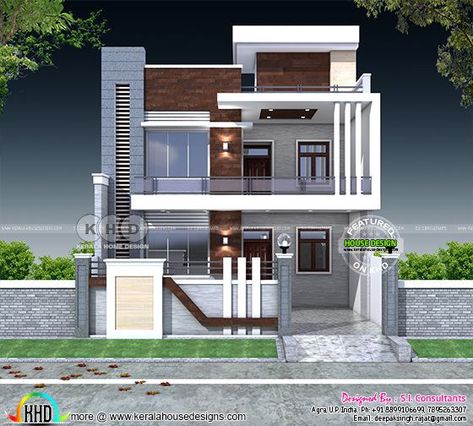 5 bedroom flat roof contemporary India home, a home decor post from the blog Kerala home design on Bloglovin’ Woods House, Home Designs Exterior, Glass Railings, Flat Roof House, House Country, Small House Elevation, Two Story House, Small House Elevation Design, Front Elevation Designs