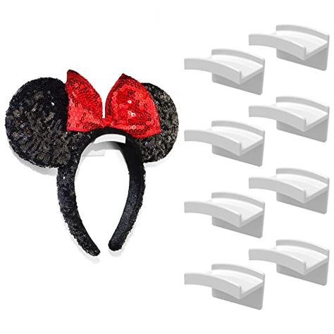 Modern JP Adhesive Hooks for Disney Ears (8-Pack) - Minimalist Disney Ear Holder, No Drilling Headband Holder Design, Strong Hold Headband Organizer - USA Patented, White Disney Ear Holder, Micky Ears, Minimalist Headband, Headband Storage, Headband Display, Wall Hats, Headband Organizer, Disney Headbands, Adhesive Hooks