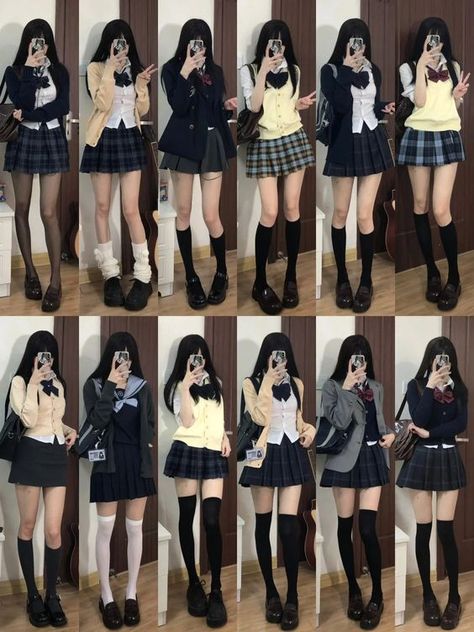 Korean Uniform Aesthetic, School Uniform Reference, Peony Aesthetic, Women Portrait, School Uniform Outfits, School Uniform Fashion, Street Outfits, Fashion Kawaii, Girl Fashion Style