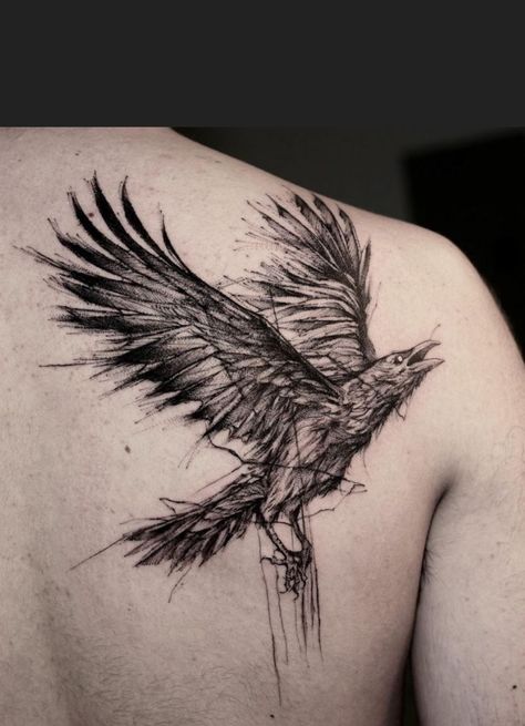 Crow Back Tattoo, Geometric Tattoo Hand, Crow Tattoos, Rabe Tattoo, Crow Tattoo Design, Geometric Line Tattoo, Coordinates Tattoo, Abstract Tattoo Designs, Petit Tattoo