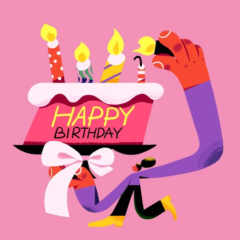 Holiday cards for maindrop on Behance Happy Birthday Motion Graphics, Birthday Cards Illustration, Cake Character Design, Birthday Illustration Design, Birthday Illustration Art, Birthday Graphic Design, Illustration Birthday Card, Birthday Card Illustration, Birthday Character