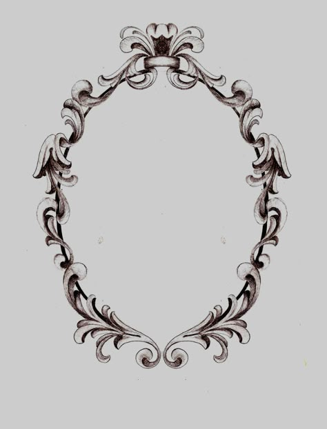 Filigree Frame Tattoo, Frame Tattoo Design, Vintage Frame Tattoo, Vintage Mirror Tattoo, Floral Mirror Frame, Frame Tattoo, Mirror Tattoos, Mirror Drawings, Victorian Picture Frames