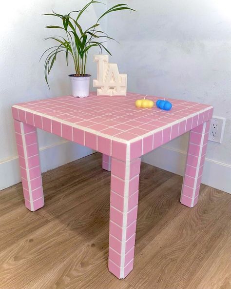 Ceramic Tile Table, Lorax Trees, Mosaic Tile Table, Tile Tables, Colorful Room Decor, Salon Suites Decor, Tile Table, Accent Side Table, Pink Tiles