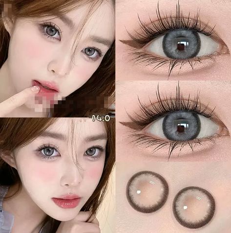 Grey Contacts Makeup, Grey Eyes Contacts, Gray Lenses Eye Color, Grey Lens Makeup, Softlens Eye Grey, Eye Contact Colors, Grey Lenses Contact Lens, Softlens Korean, Eyes Lenses Color