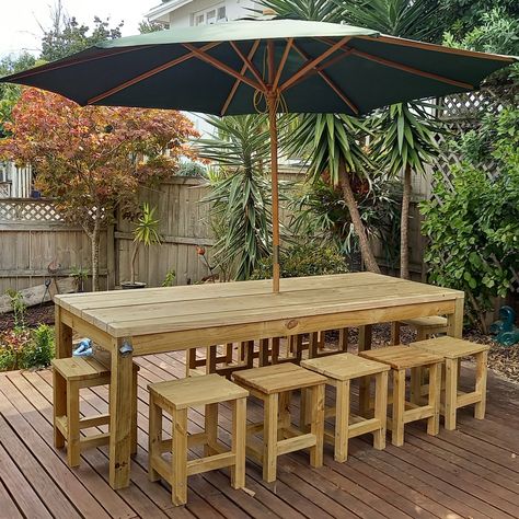 This kitchen decor table is perfect for adding a pop of color and style to your kitchen. Outdoor Tables Diy, Outdoor Table For 12, Homemade Outdoor Table, Diy Outdoor Furniture Wood, Diy Table Outdoor, Outdoor Furniture Plans Wood, 2x4 Outdoor Table, Farmhouse Picnic Table Diy, Diy Outdoor Table And Chairs