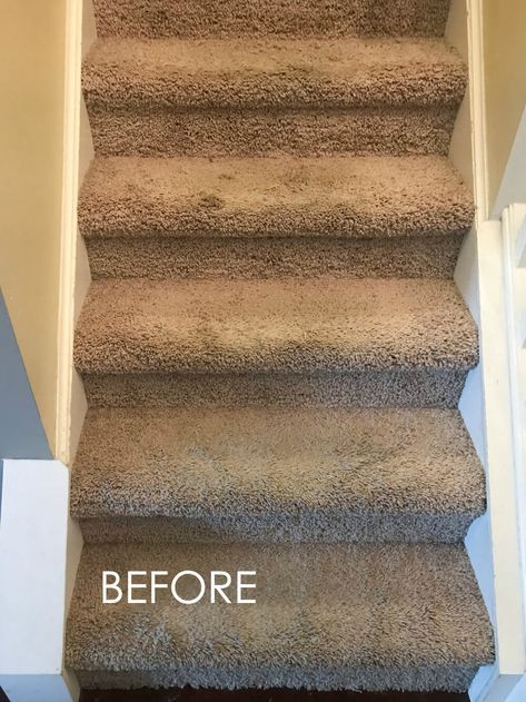 How to replace carpet with an inexpensive stair runner for around $100 Replace Carpet, Stairs Makeover Design, Diy Stairs Makeover, Redo Stairs, Diy Staircase Makeover, Stairs Makeover Ideas, Carpet Diy, Stair Renovation, Carpet Staircase