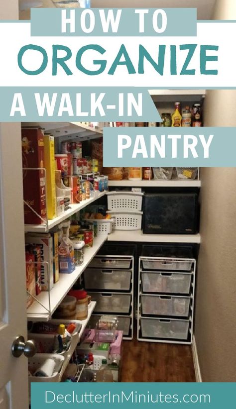 Pantry Organization Dollar Store, Pantry On A Budget, Small Walk In Pantry, Pantry Organization Ideas Shelves, Pantry Closet Organization, Organizing Kitchen Cabinets, Pantry Designs, No Pantry Solutions, Organize Pantry