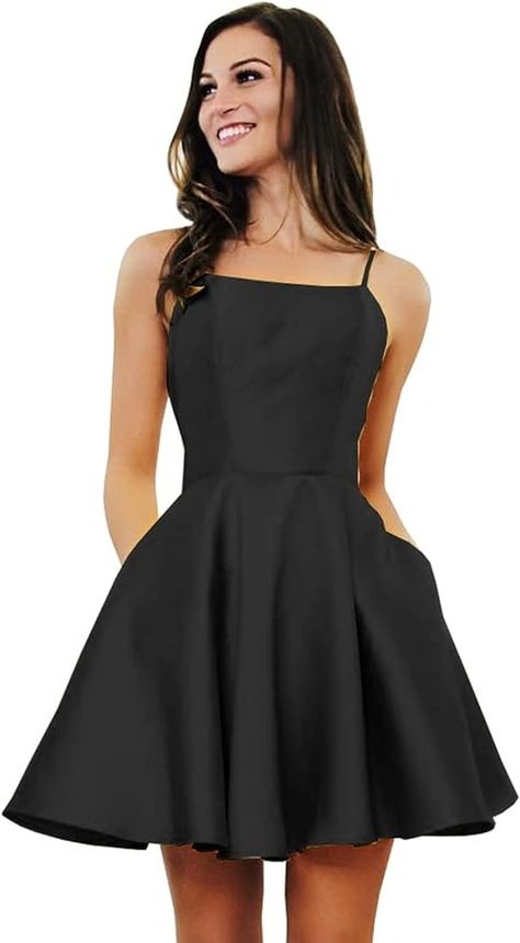 Grade Dresses, Grade 8 Grad Dresses, Best Homecoming Dresses, Prom Dress For Teens, Homecoming Dresses For Teens, Grad Dresses Short, Short Homecoming Dresses, Dresses With Pockets, Satin Homecoming Dress