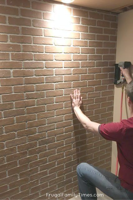 How to Make a DIY Faux Brick Wall Look Real Brick Paneling Ideas, Faux Paneling, Brick Veneer Panels, Fake Brick Wall, Diy Faux Brick Wall, Farmhouse Basement, Faux Brick Backsplash, Faux Brick Wall Panels, Fake Brick