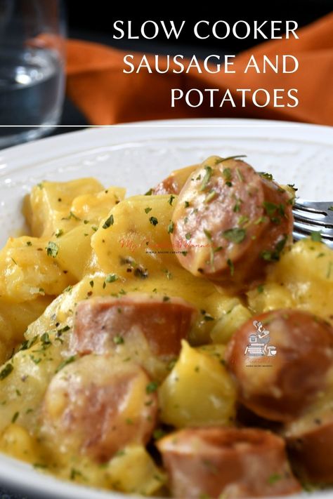 Sausage And Potato Casserole, Crockpot Sausage And Potatoes, Sausage Crockpot Recipes, Casserole Potato, Slow Cooker Sausage, Sausage Crockpot, Summer Crockpot Recipes, Smoked Sausage Recipes, Kielbasa Recipes