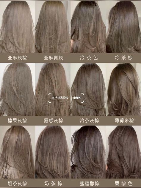 #2000schunkyhighlights #sunkissedhairbrunette #edgesideas #裾カラーボブ #promhairstyles Brown Ash Grey Hair, Shades Of Ash Brown Hair Color, Different Kinds Of Brown Hair, Ash Brown Hair Color Palette, Hair Color Grey Brown, Ash Taupe Gray Hair Color, Milk Ash Brown Hair, Chocolate Greige Hair Color, Ash Brown Hair Makeup