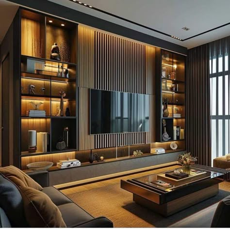 Futech Wall Design Modern, Tv Wall Units Living Room, Shelving Tv Wall Ideas, Tv Wall Panelling Design, Wall Unit Ideas Living Room Modern, Tv Hall Interior Design, Tv Cabinet Design For Living Room Luxury, Hall Tv Unit Design Modern Luxury, Living Room Tv Wall Luxury Tv Units