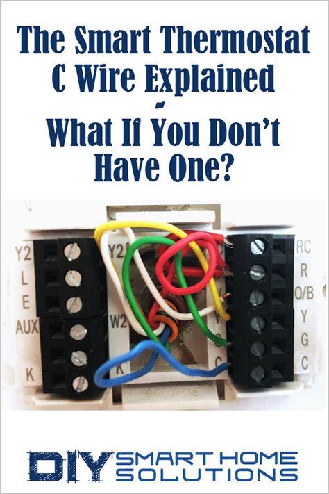 The C wire, a.k.a. the "common wire", allows a constant flow of 24 VAC (volts AC) power to a smart thermostat. However, the C wire doesn’t provide the actual source of power to the thermostat.  The wires that provide the source of power are the R wires (or hot wires). They are labeled Rh (for heating), Rc (for cooling), or Rh/c (for both heating and cooling). Some thermostats simply have one wire labeled R.  The power from the R wire isn’t continuous and that is where the C wire comes in. Hvac Troubleshooting, Gutter Drainage, Closet Organizing Ideas, Actual Source, Hvac Hacks, Hvac Air Conditioning, Thermostat Wiring, Refrigeration And Air Conditioning, Smart Thermostat