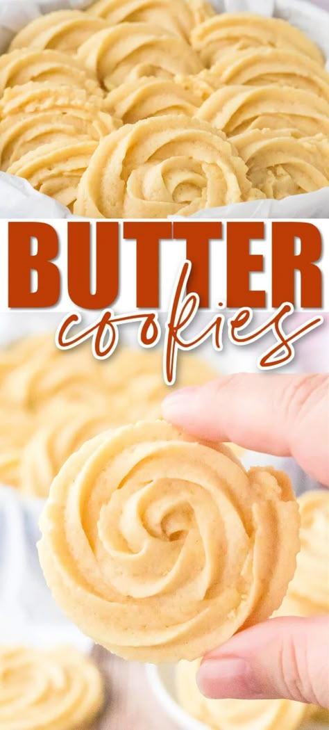 Butter cookies! These aren't your grandma's sewing tin butter cookies, oh my. This recipe is melt-in-your-mouth heaven! Danish Butter Cookies Recipe, Piped Cookies, Homemade Danish, Butter Cookie Recipe Easy, Butter Cookies Easy, Danish Butter Cookies, Butter Cookie Recipe, Frozen Cookie Dough, Easy Butter