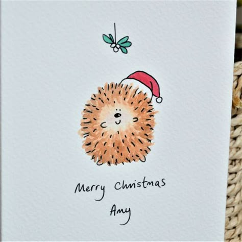 Personalised Christmas Hedgehog Handmade Card Christmas illustration #christmasillustration Christmas illustrations #christmasillustrations #christmas #illustration #illustrations Merry christmas #merrychristmas  11.109 Water Colour Cards Christmas, Drawing Christmas Card Ideas, Cute And Easy Christmas Cards, Inside Christmas Cards Ideas, Hand Painted Christmas Gift Tags, Easy Hand Drawn Christmas Cards, Christmas Painted Cards, Christmas Card Handmade Ideas, Cute Easy Christmas Cards