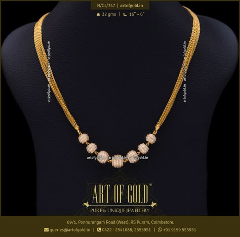 Gold party wear Necklace with CZ Balls Pendant | Art of Gold Jewellery, Coimbatore Gold Chain With Diamond Balls, Art Of Gold Jewellery, Ball Necklace Gold, Kameshwari Jewellery Necklace, Balls Chains In Gold, Gold Balls Necklace Indian, Cz Necklace Indian Gold, Kameshwari Jewellery, Dokiya Design Gold New