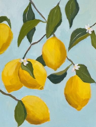 Print Ideas, Tree Canvas, Lemon Tree, Hand Painted Artwork, Hand Painted Canvas, Wood Panel, Tree Art, Tree Painting, Giclee Art